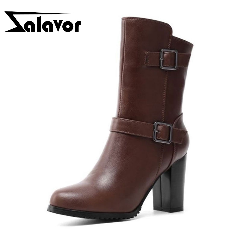 

ZALAVOR Office Lady Mid Calf Boots Winter Fashion Zipper Warm Fur Short Boots Casual Square Heel Shoes Women Size 34-43, Black