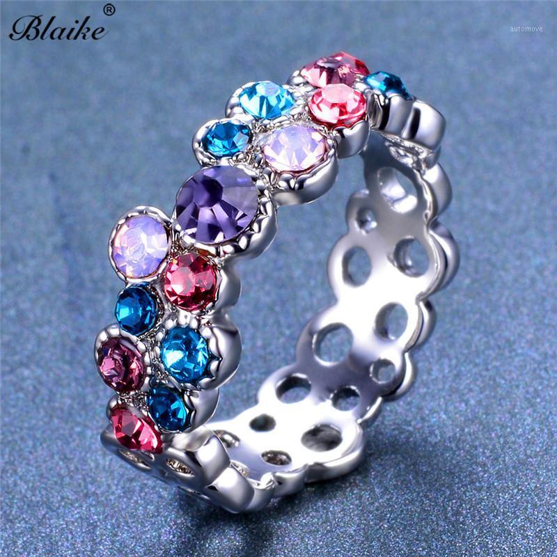 

Blaike Fashion Many Color Round Crystals Rings For Women Silver Color Engagement Wedding Jewelry Christmas Gifts1