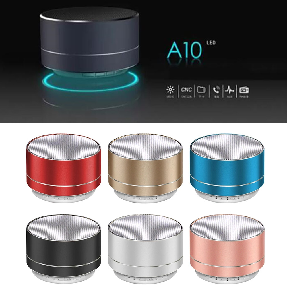 

6 Colors Portable A10 Mini Bluetooth Speakers Wireless Speaker Handsfree Small Steel Cannon Subwoofer With FM TF Card Slot LED Audio Player for MP3 Tablet PC