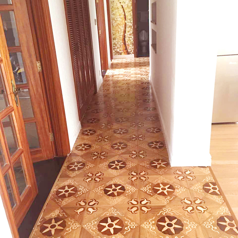 Oak flooring solid wood floor tiles timber Golden Yellow sheets household decoration decor livingmall art medallion flower pattern designed-image-405788902