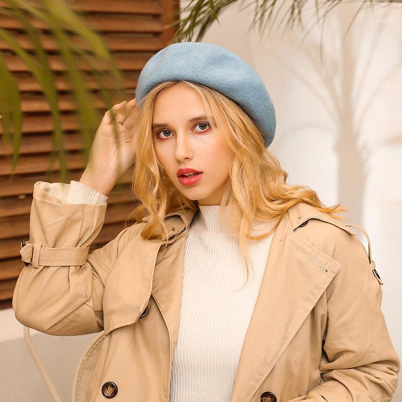 

Women's autumn and winter parent-child wool berets. British, Japanese Korean three-dimensional artist's hat. Woolen warm bud hat1, White