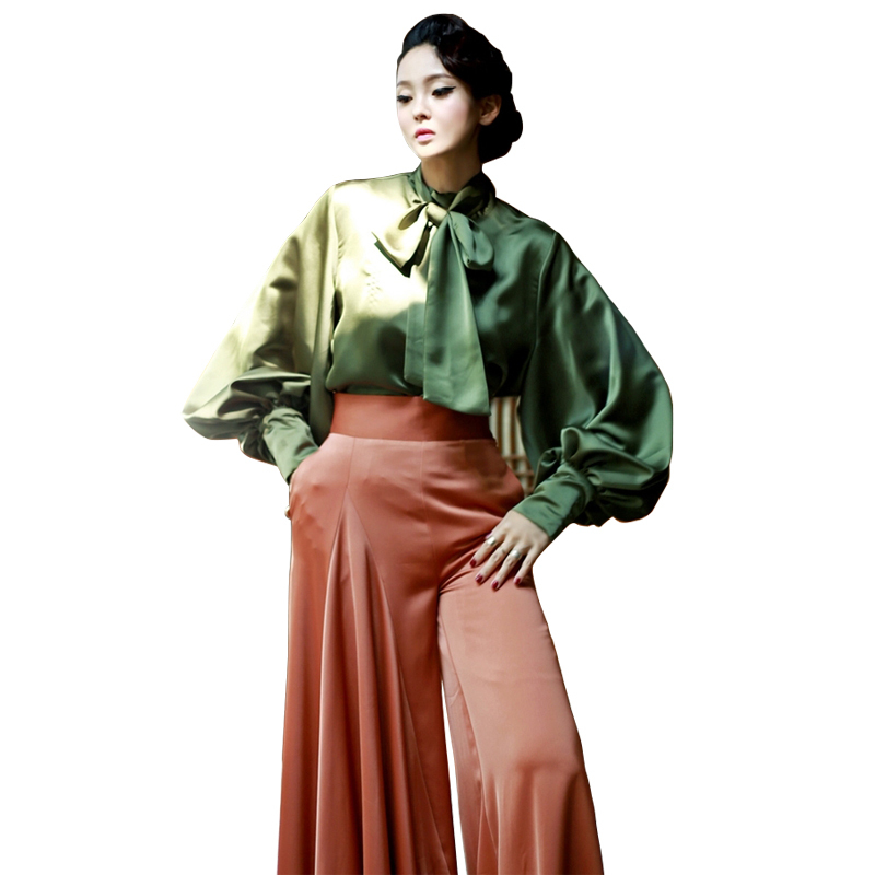 

2021 New New Clue Silk-headed Arc Lantern Blusa Madam Elegant Work Shirt White Female Blouses Hayr