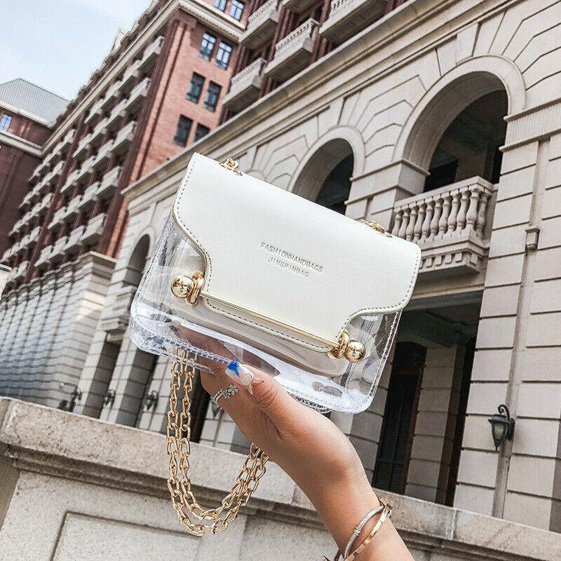 

New Hot Fashion Women Girl Chain Small Square Shoulder Bag Clear Transparent Composite Messenger Bags Femme Women Handbags, Black