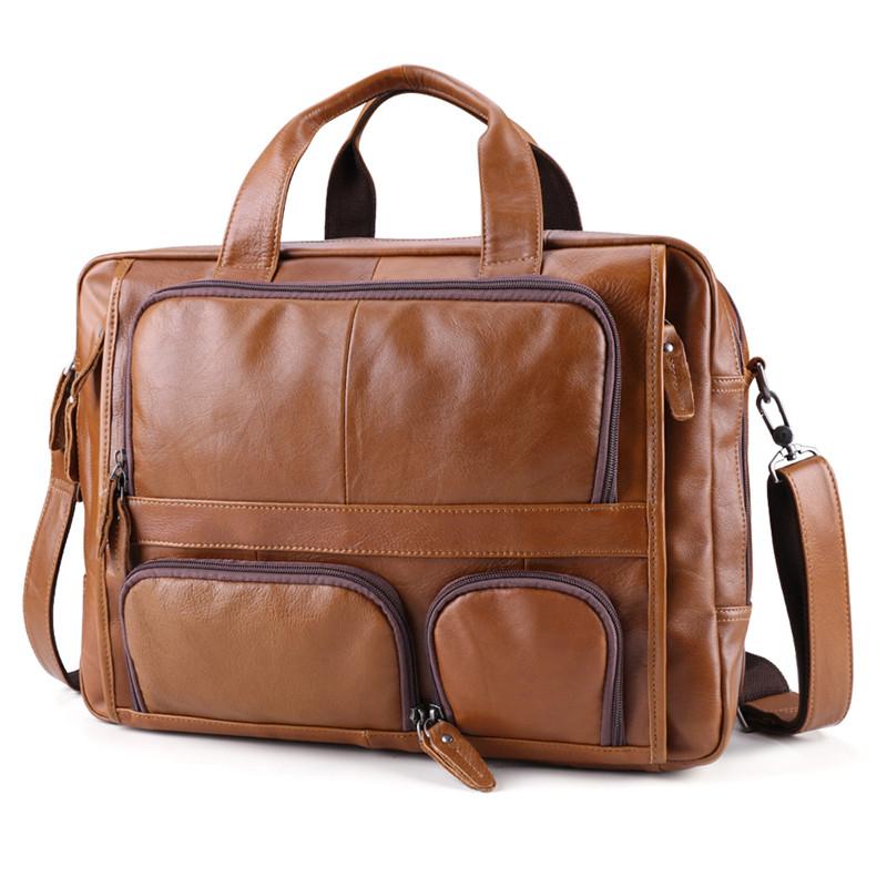 

Vintage Cow Leather Men Handbag Business Briefcase Commercia Document 15.6 Inch Laptop Case Design Male Attache Portfolio Bag, 6477 brown