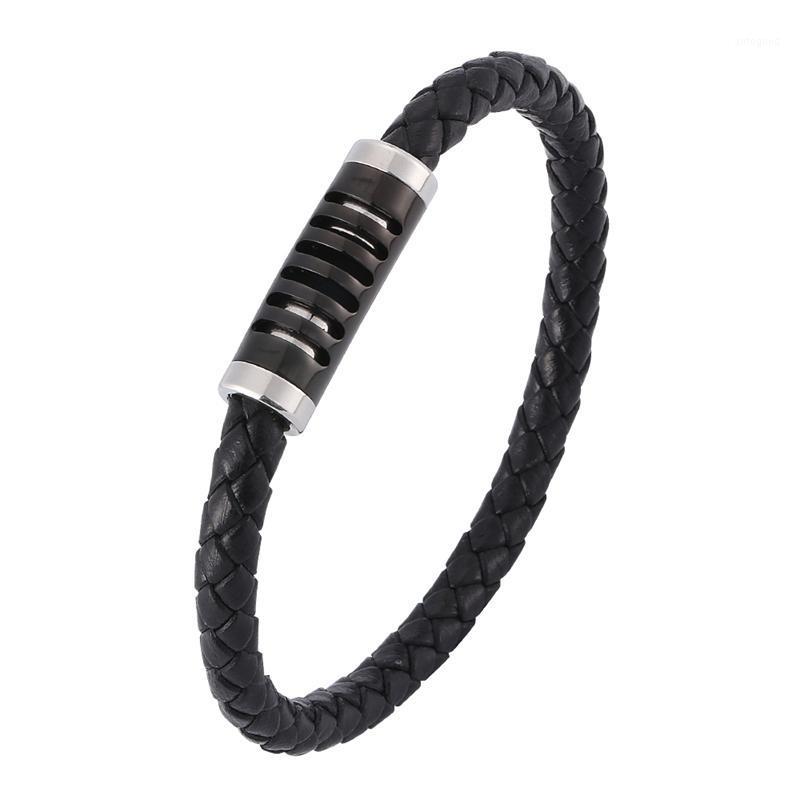 

Charm Bracelets Men Women Leather Bracelet Black Brown Braided Bangles Stainless Steel Magnetic Buckle Fashion Wristband Gifts BB04111