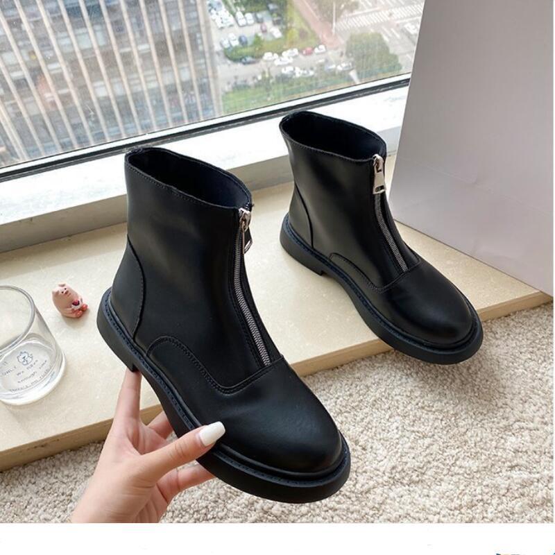 

Women Boots Shoes 2021 Fashion Patent Leather 3cm Heel Round Toe Boots For Woman Zip Black Basic Botas Mujer 35-40