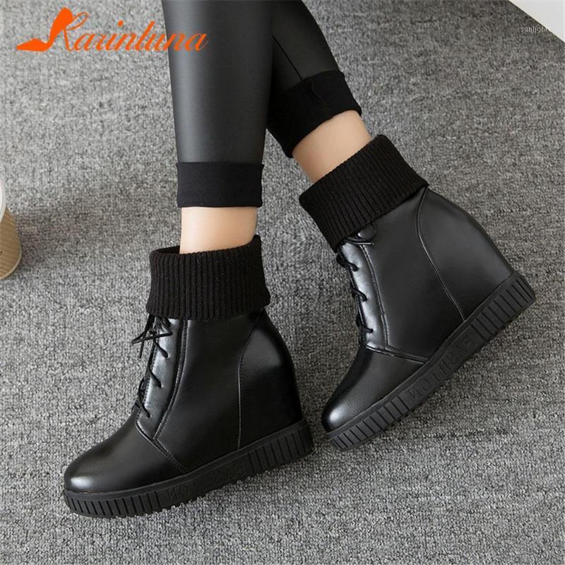 

Drop Shipping On Sale Women Shoes 2021 New Fashion Shoelace Big Size 43 Solid Black White Sock Ankle Boots Footwear1