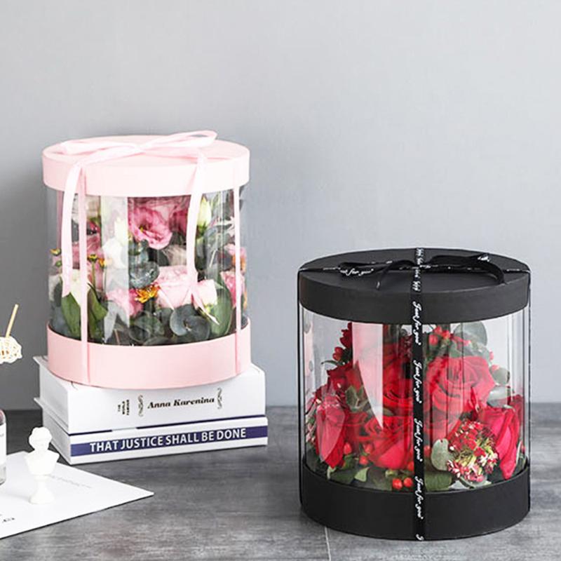 

Flower Boxes Bouquet Florist Packaging Box Round Cake Box Transparent Flower Valentine'S Day Gift Send To Girlfriend Gift Bag
