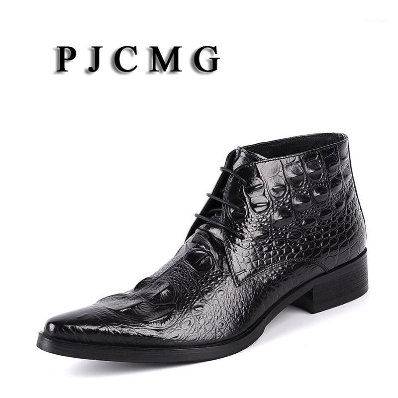 

PJCMG High Quality Men Black/Red Lace-Up Ankle Waterproof Rubber Casual Genuine Leather Formal Business Office Men Boots1