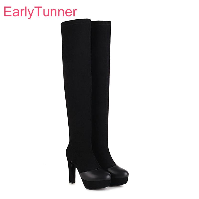 

2020 Winter New Comfortable Black Women Over The Knee High Boots Super High Heels Lady Nude Shoes Plus Big Size 10 43