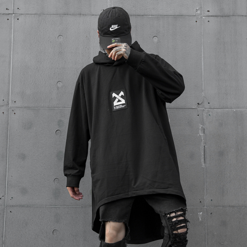 

Sweatshirt with Large Hood Long Gothic Hip-hop Mantle Fashion Streetwear Jacket Harajuku Male Style Tops 1dev, Black