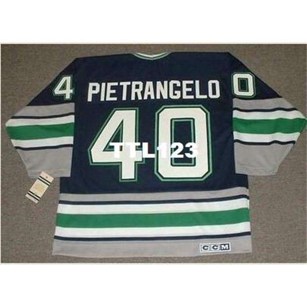 

740 #40 FRANK PIETRANGELO Hartford Whalers 1992 CCM Vintage Hockey Jersey or custom any name or number retro Jersey, Blue