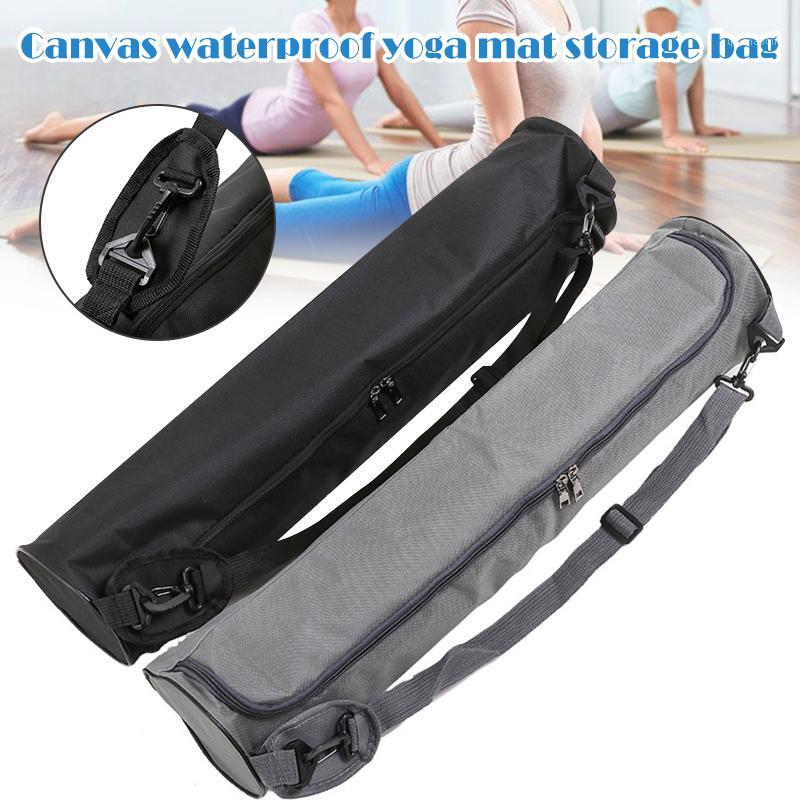 

New Canvas Waterproof Yoga Pad Bag Solid Color Yoga Mat Storage Bag Backpack Lightweight and Portable Drop Shipping1, Gray