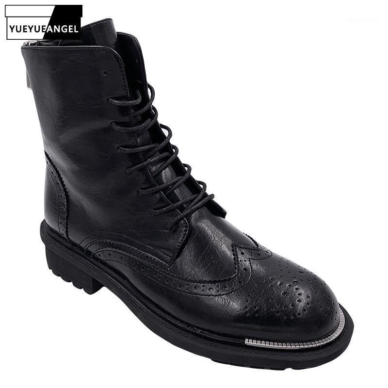 

High Quality Leather Shoes Woman England Style Black Lace Up Biker Ankle Boots Brogue Boots Fashion Winter Warm Botas Mujer1
