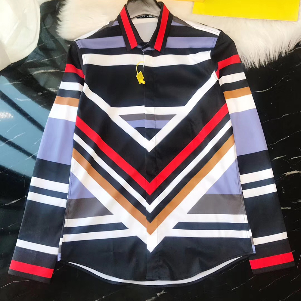 

Mens Cotton Dress Shirt Men Geometric Pattern Color Print High Quality Slim Fit Casual Shirts Dy2902 7fih, Black