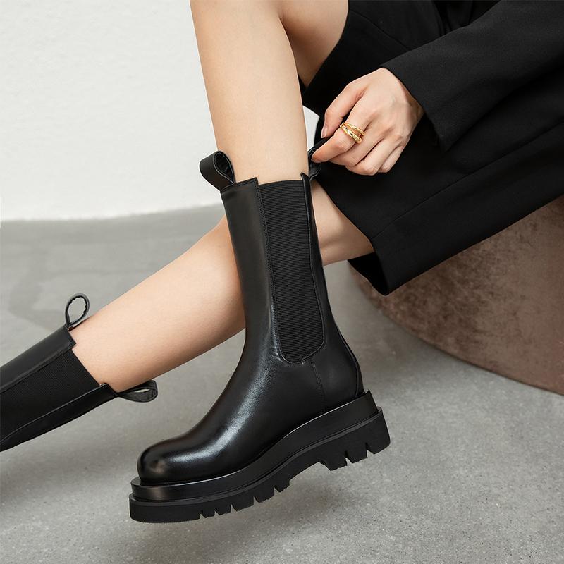 

Chaussure femme 2021 New winter boots women's shoes genuine leather high heels slip on brand lady daily women mid-calf boots, Khaki