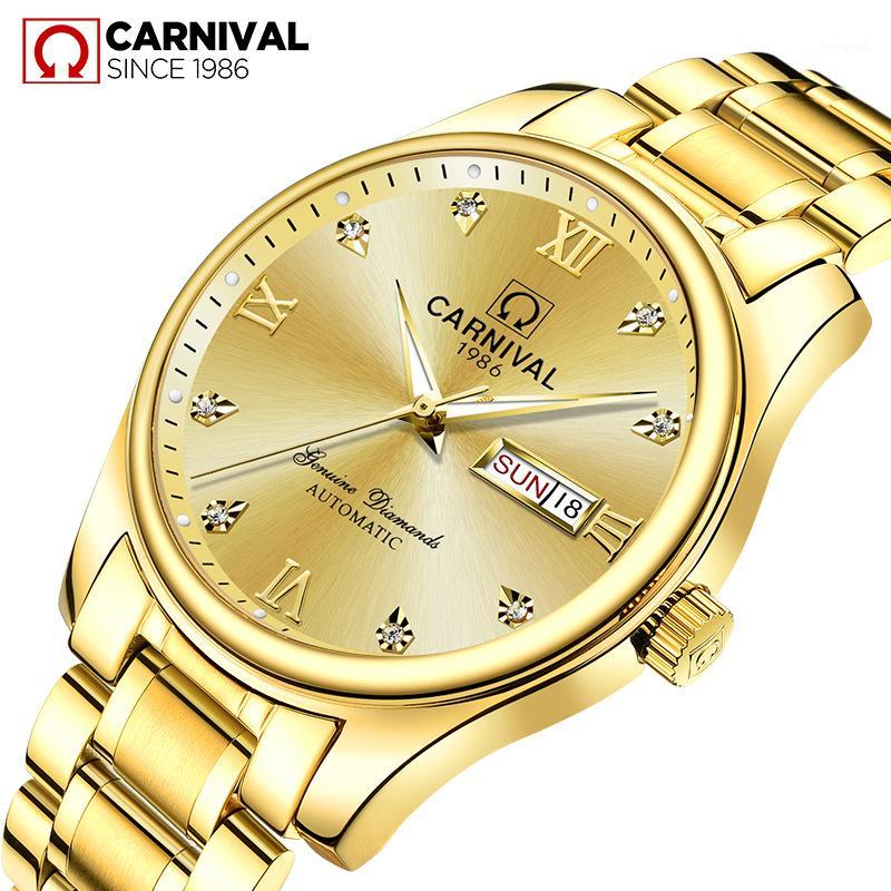

Wristwatches Reloj Hombre Carnival Brand Men Watches Fashion Luxury Waterproof Luminous Automatic Mechanical Watch Relogio Masculino1, Silver gold