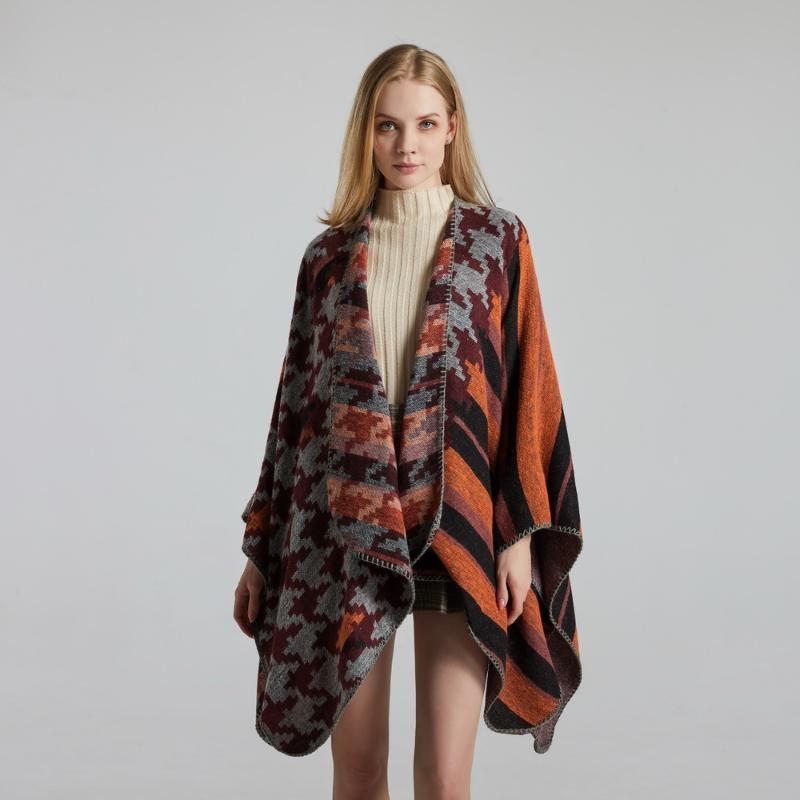 

2021 New Autumn/winter Cape Shawl European and American street fashion cashmere jacquard open fork thickened warm shawl Wish