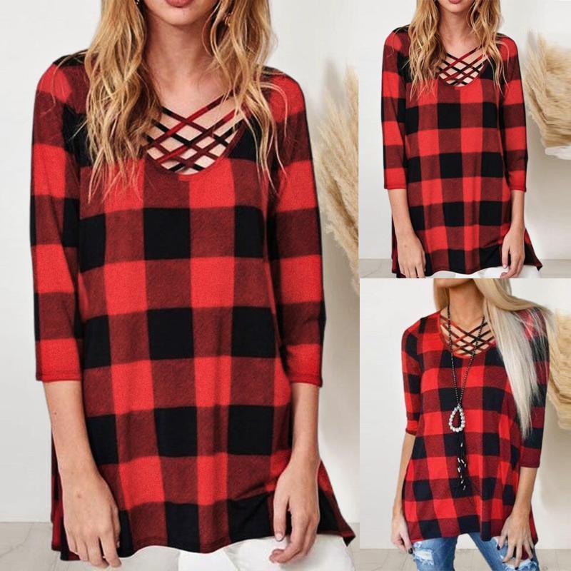 

Ladies Plaid Printed Cross Long Sleeve Pullover Sweatshirt Long sleeve clothes 2020 New Womans Slim Fit Top Comfortable And soft1