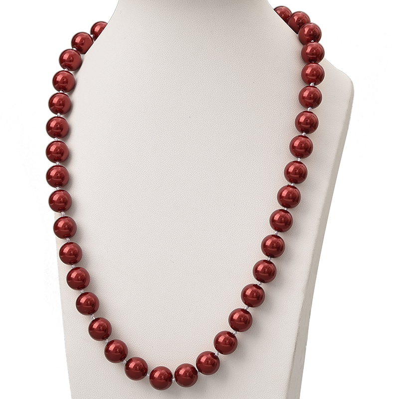 

Smooth Deep Red Pearls Necklace 10mm Size For Diy Round Imitation Pearls Shell Chain Necklace 18inch For Jewelry Gifts H839