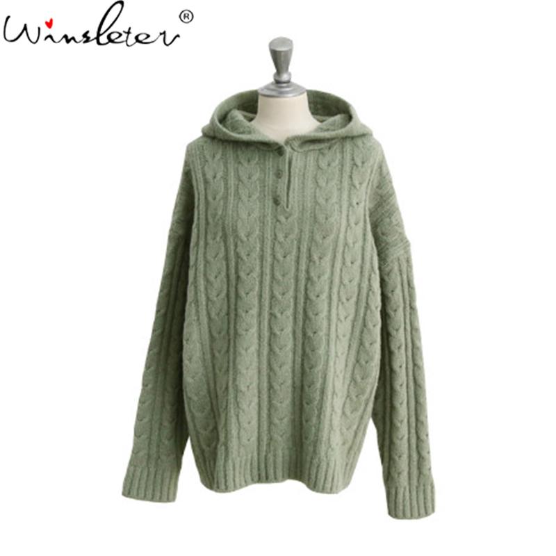 

2020 Winter Hooded Ladies Sweaters Knitted Women Pullovers Long Sleeve Loose Tops Korean Style Outerwear C09802K, Beige