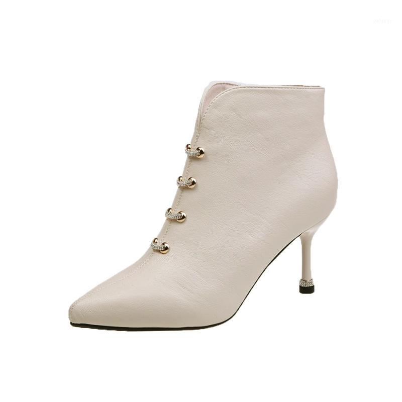 

2020 Winter Leather Boots Women'S Shoes Plus Velvet To Keep Warm For Women Side Zipper High Heel Snow Boots Cotton1, Beige