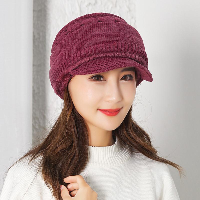 

2021 New Winter Balaclava Beanies Mother Hat Women Warm Thickness Riding Outdoor Hats Solid Color Beanie Cap Mask, Purple