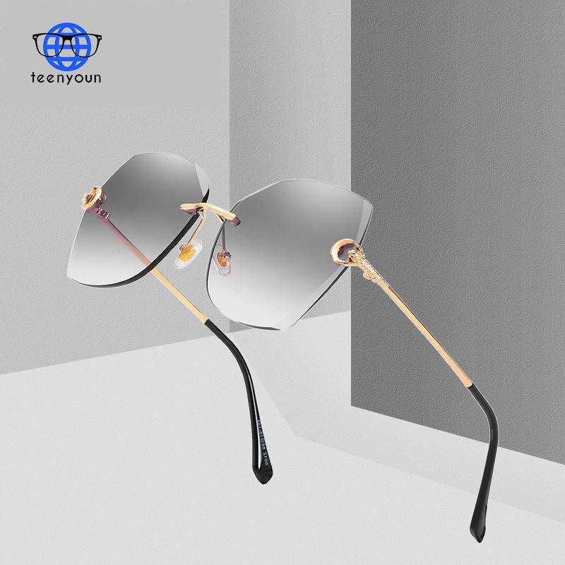 

TEENYOUN 2021 New Frameless Trimming Sunglasses For Women Men Desinger Metal Polygonal Sun Glasses Shade Sunglass