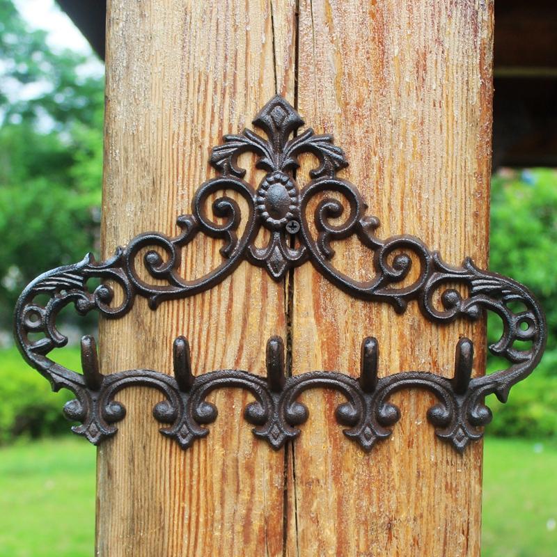 

European Vintage Home Garden Decor Hollow Cast Iron Wall Hook With 5 Hangers