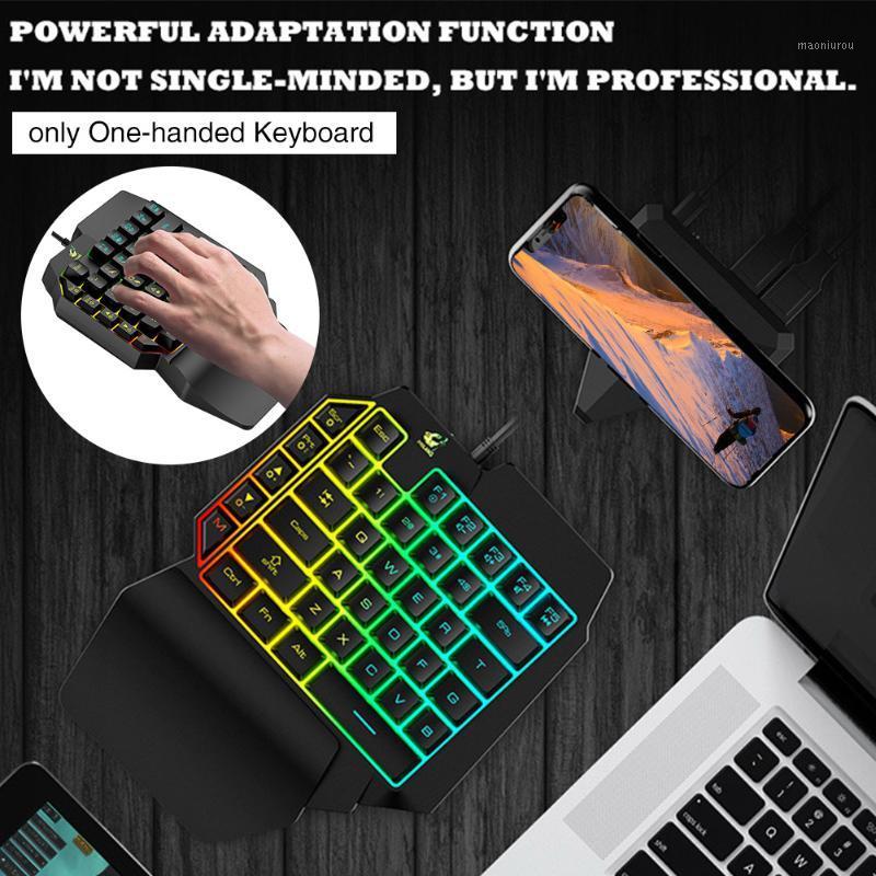 

LED Backlight USB Mobile Phone One-Handed RGB Home Wrist Rest Ergonomic 41 Keys Wired Mouse Portable Gaming Keyboard Set1