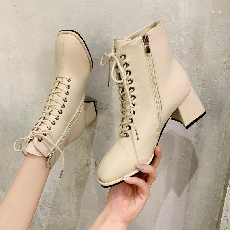 

Med Heel Boots Shoes Winter Footwear Luxury Designer Zipper Boots-Women High Heel Ladies 2021 Rock Rubber Fashion Ankle1