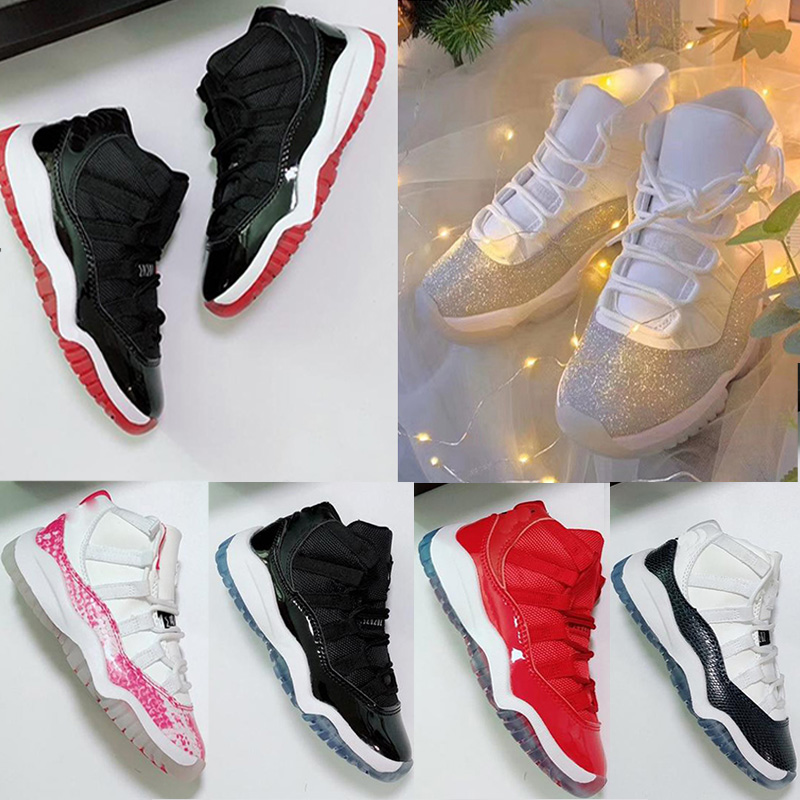 

Top Quality Jumpman 11S Kids Basketball Shoes Bred Low White Concord Legend Blue Pantone Ovo Grey Snake Skin Boys Girl Trainers Eur 28-35 With Box