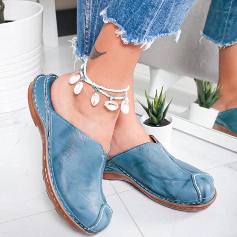 

2020 Fashio Spring Summer Women New Slipper Casual Leather Handmade Flat Shoes Woman Round Head Comfortable Ladies Women Shoes #IM0h