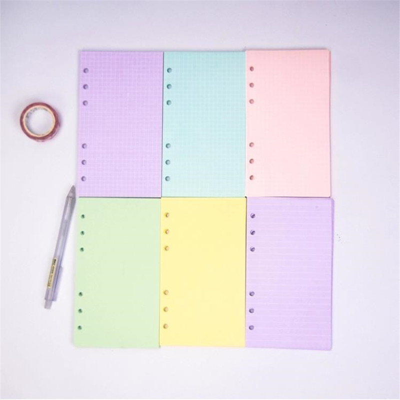 

5 Colors Product A6 Loose Leaf Solid Color Notebook Refill Spiral Binder Index Page Daily Planner Line Grid Blank Agenda Office Accessories