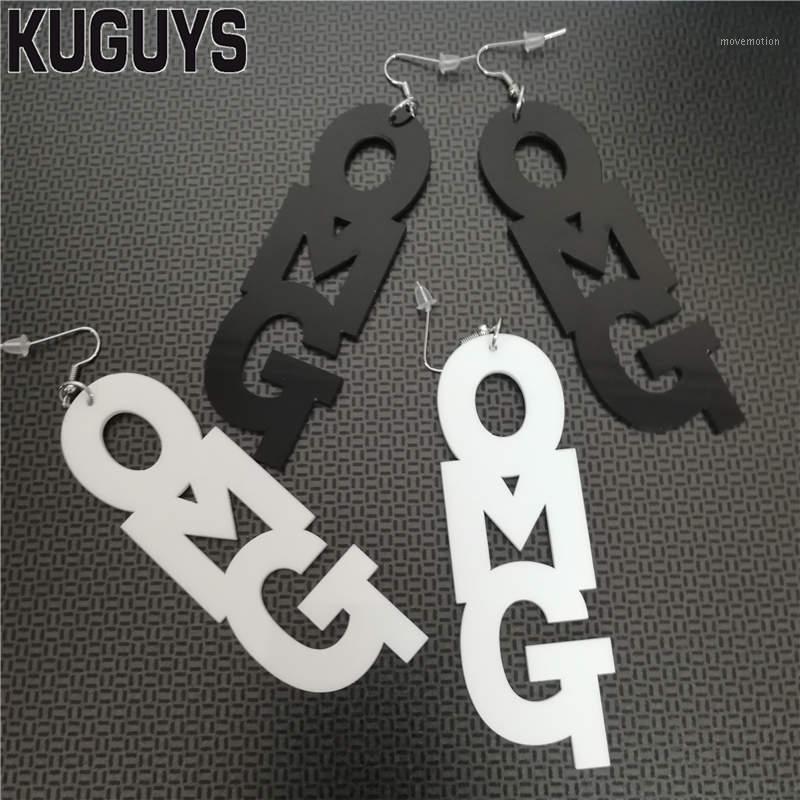 

KUGUYS Jewelry for Womens Brincos Black White Acrylic Long Earrings Fashion Oorbellen HipHop OMG Earring Girl's Gift Pendientes1