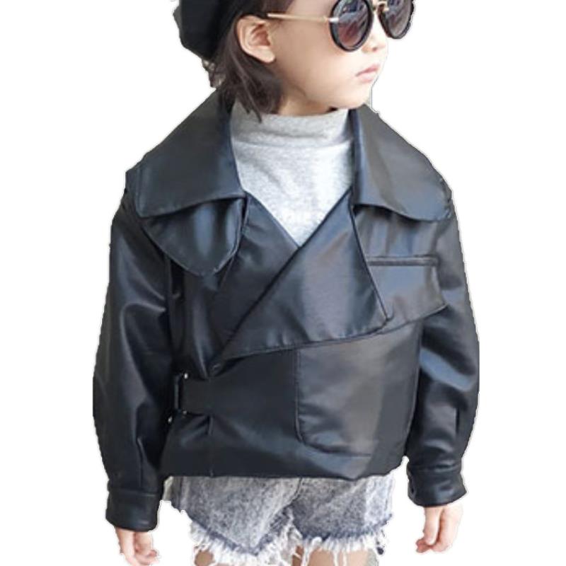 

Spring autumn Toddler Kids PU Leather Coat Baby Girls Short Children Jacket Outwear, Black