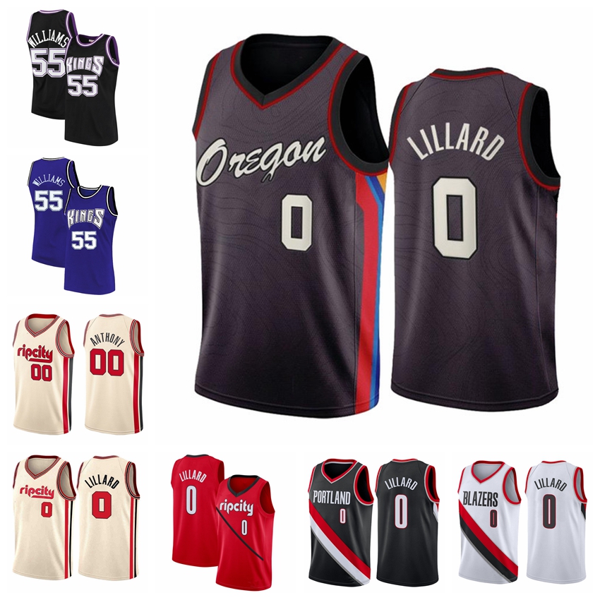 

2021 Men Damian Jason 55 Williams 0 Lillard Carmelo 00 Anthony Portland Trail Team Sacramento Team Basketball Jersey Beige, Black;red