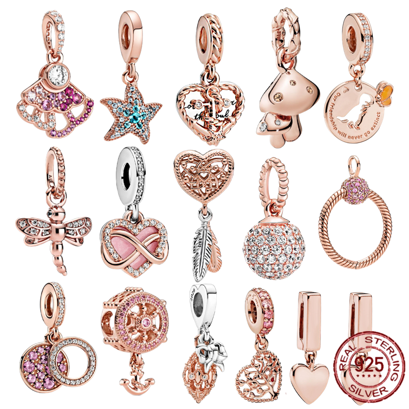 

925 Sterling Silver Metal Bead Zirconia Sparkling Rose Gold Charm fit Pandora charms S925 Bracelet DIY Women Jewelry