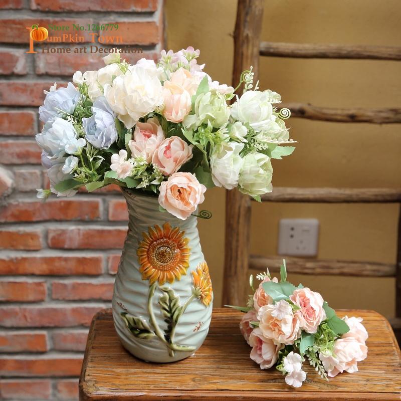 

The Breath Of Spring!High Quality Simulated Bright Colors Peony Bouquet,Living Room/Dining Table/Shop floral,Bedroom Flower, Beige