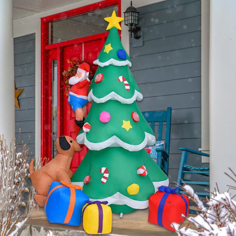 

2.1m Christmas Tree Inflatable Doll Dog Bites Santa Claus To Climb Trees Inflatable Santa Claus With Bright LED Lights EU US UK