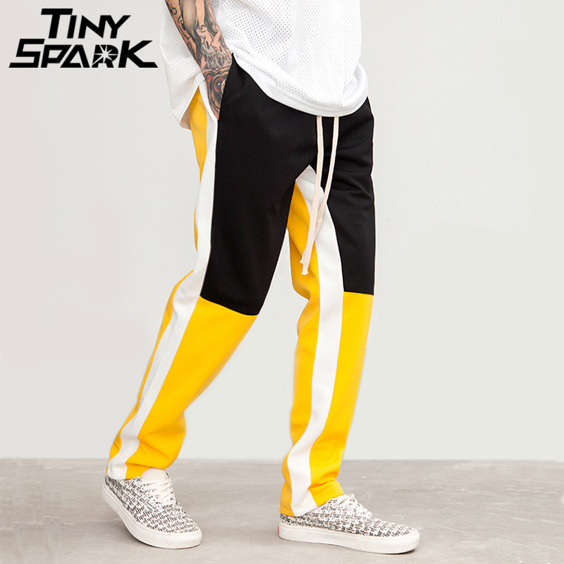 

2020 Hip Hop Pant Color Patchwork Men Casual Sweatpant Joggers Harem Pant Streetwear Track Pants Autumn Summer Fashion Trousers, F558404s blue yellow