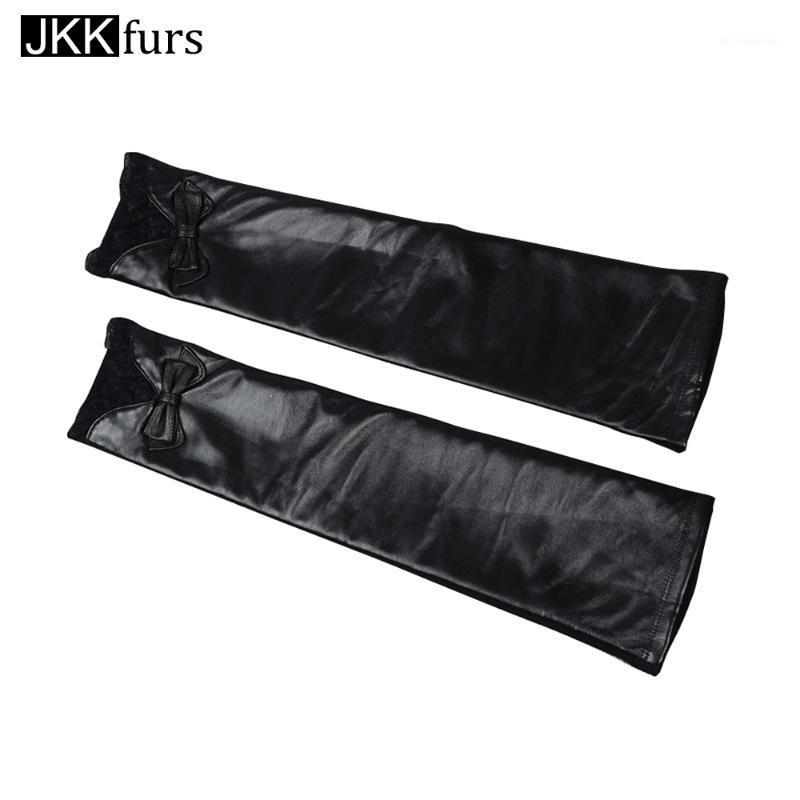 

Genuine Leather Long Gloves Female Fashion Lace No Finger Mittens 100% Real Sheepskin Glove Women S20681