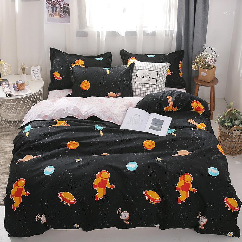 

Cartoon space bed linens cute astronaut black bedding set home Textile duvet cover bed sheet quilt cover for kid queen king size1, Style7