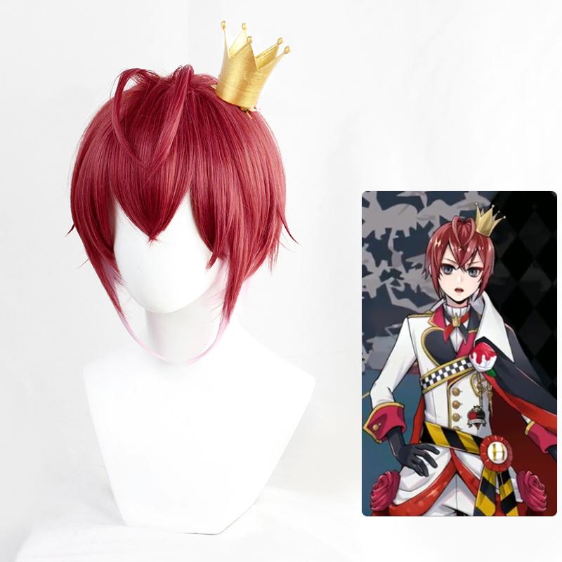 

Twisted-Wonderland Riddle Rosehearts Dark Red Pink Mix Short Cosplay Heat Resistant Synthetic Hair Carnival Halloween + Wig Cap