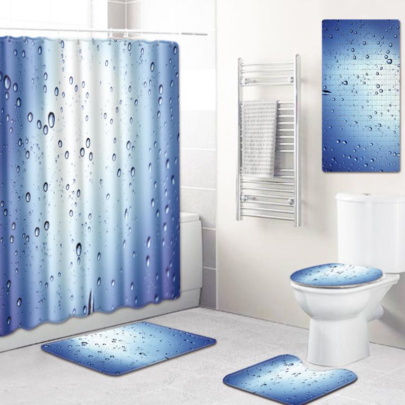 

5pcs Waterproof Bathroom Decor Bath Curtain Non-slip Flannel Toilet Carpet Rugs Bath Mat Set Shower Curtain Set