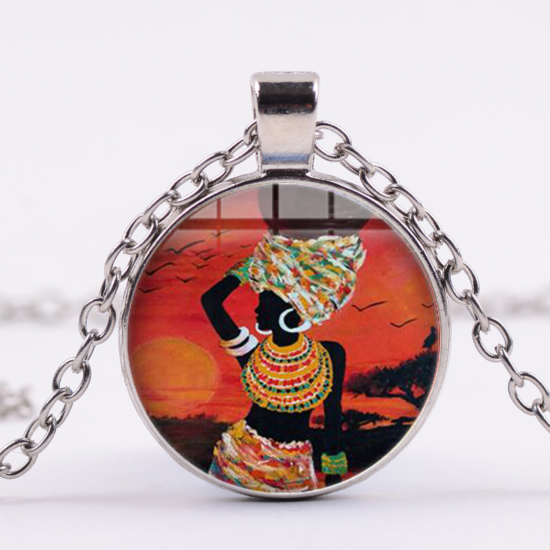 Wholesale Charm African Women Art Painting Necklace Abstract Afro Lady