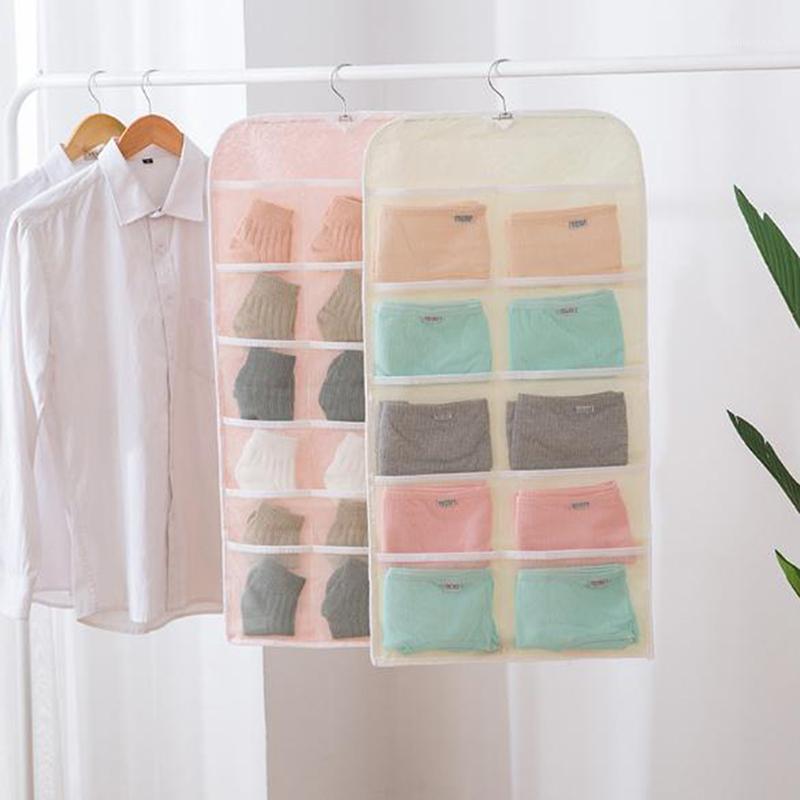 

Reticulate Hanging Storage Bag Underwear Organizer For Wardrobe Closet Door Wall Hanging Pouch Bra Sundry Bag With Hanger1, Pink-15 grid
