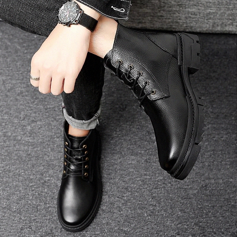 

boots men Trendy version of work boots lace-up British style genuine leather round toes men cowhide ankle #Xg7o