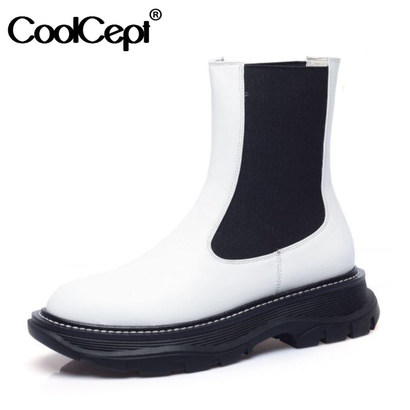 

CoolCept Woman Winter Boots Genuine Leather Mixed Color Woman Ankle Boots Fashion Usual Winter Shoes Size 33-40, White