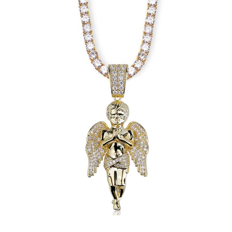 

Hip Hop Men Women Pendant Necklace Gold Color Plated Iced Out Micro Pave CZ Stones Angel Pendants Necklaces Lover's Gift Bling
